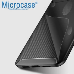 Microcase Xiaomi Redmi Note 6 Pro Maxy Serisi Carbon Fiber Silikon Kılıf - Siyah + Tempered Glass Cam Koruma (SEÇENEKLİ)
