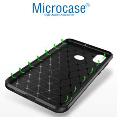 Microcase Xiaomi Redmi Note 6 Pro Maxy Serisi Carbon Fiber Silikon Kılıf - Siyah + Tempered Glass Cam Koruma (SEÇENEKLİ)