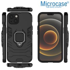 Microcase iPhone 13 mini Batman Serisi Yüzük Standlı Armor Kılıf - Siyah