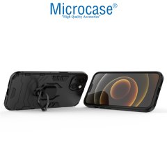 Microcase iPhone 13 mini Batman Serisi Yüzük Standlı Armor Kılıf - Siyah