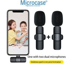 Microcase iPhone iPad için Lighting 2'li Profesyonel Wireless Kablosuz Röportaj Yaka Mikrofonu Lavalier - AL3057