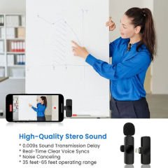 Microcase iPhone iPad için Lighting 2'li Profesyonel Wireless Kablosuz Röportaj Yaka Mikrofonu Lavalier - AL3057