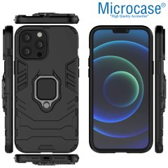 Microcase iPhone 13 Pro Batman Serisi Yüzük Standlı Armor Kılıf - Siyah