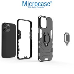 Microcase iPhone 13 Pro Batman Serisi Yüzük Standlı Armor Kılıf - Siyah