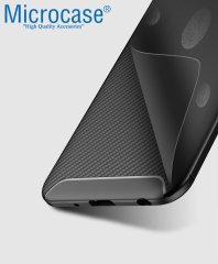 Microcase Huawei Honor Play Maxy Serisi Carbon Fiber Silikon Kılıf - Siyah + Tempered Glass Cam Koruma (SEÇENEKLİ)