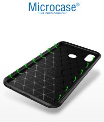 Microcase Huawei Honor Play Maxy Serisi Carbon Fiber Silikon Kılıf - Siyah + Tempered Glass Cam Koruma (SEÇENEKLİ)