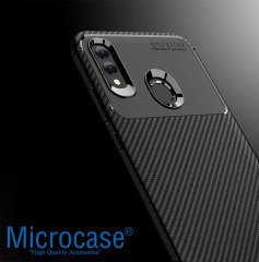 Microcase Huawei Honor Play Maxy Serisi Carbon Fiber Silikon Kılıf - Siyah + Tempered Glass Cam Koruma (SEÇENEKLİ) Tempered Glass İstemiyorum