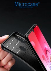 Microcase Huawei Honor Play Maxy Serisi Carbon Fiber Silikon Kılıf - Siyah + Tempered Glass Cam Koruma (SEÇENEKLİ) Tempered Glass İstemiyorum