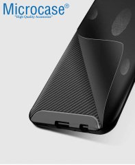 Microcase Huawei Honor Play Maxy Serisi Carbon Fiber Silikon Kılıf - Siyah + Tempered Glass Cam Koruma (SEÇENEKLİ) Tempered Glass İstemiyorum