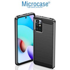 Microcase Xiaomi Redmi 10 - Redmi 10 Prime Brushed Carbon Fiber Silikon Kılıf - Siyah