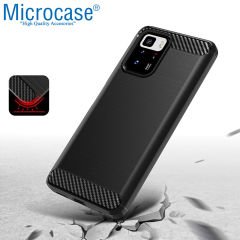 Microcase Xiaomi Redmi 10 - Redmi 10 Prime Brushed Carbon Fiber Silikon Kılıf - Siyah