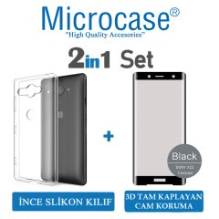 Sony Xperia XZ2 Compact İnce Silikon Kılıf + 3D Curved Cam Siyah