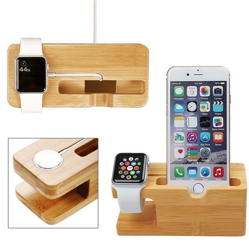 Apple Watch ve iPhone icin Bambu Masaustu Dock arj Stand