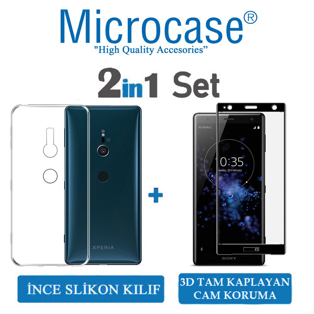Microcase Sony Xperia XZ2 İnce Silikon Kılıf + 3D Curved Cam SYH