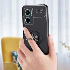 Microcase Redmi Note 11E Focus Serisi Yüzük Standlı Silikon Kılıf - Siyah AL3363