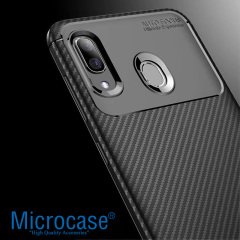 Microcase Samsung Galaxy A20e Maxy Serisi Carbon Fiber Silikon Kılıf - Siyah + Tempered Glass Cam Koruma (SEÇENEKLİ)