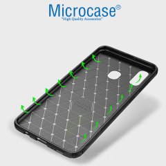 Microcase Samsung Galaxy A20e Maxy Serisi Carbon Fiber Silikon Kılıf - Siyah + Tempered Glass Cam Koruma (SEÇENEKLİ)