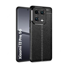 Microcase Xiaomi 13 Pro (Global) Leather Serisi Deri Efekt Silikon Kılıf - Siyah AL3337