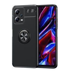 Microcase Xiaomi Poco x5 5G Focus Serisi Yüzük Standlı Silikon Kılıf - Siyah AL3363