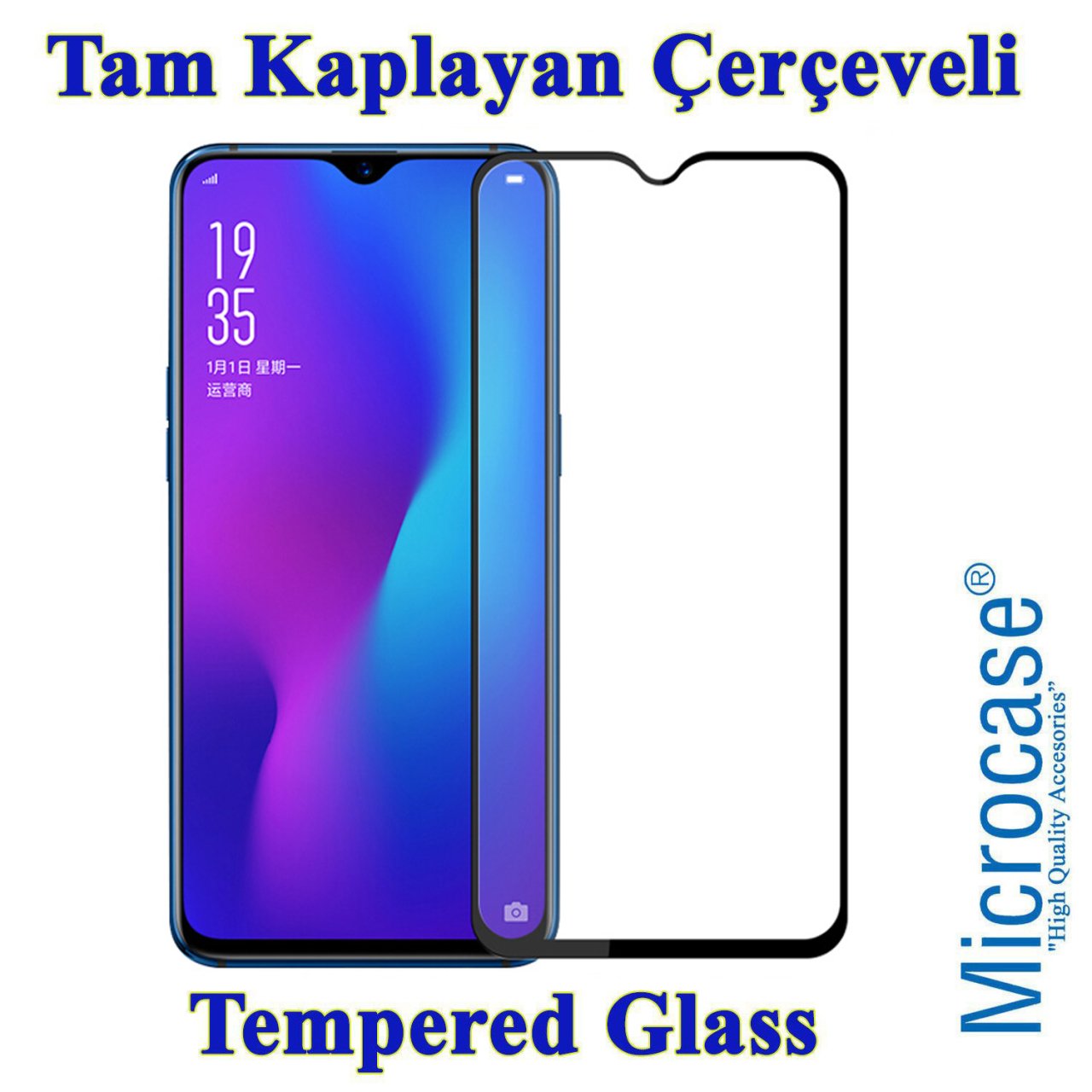Oppo K1 - R17 - R17 Pro Tam Kaplayan Çerçeveli Tempered Cam