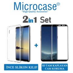 Samsung Galaxy Note 8 İnce Silikon Kılıf + 3D Curved Cam Siyah