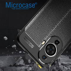 Microcase Huawei Nova 11 Pro Leather Serisi Deri Efekt Silikon Kılıf - Siyah AL3337