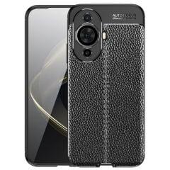 Microcase Huawei Nova 11 Pro Leather Serisi Deri Efekt Silikon Kılıf - Siyah AL3337