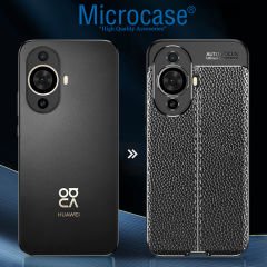 Microcase Huawei Nova 11 Pro Leather Serisi Deri Efekt Silikon Kılıf - Siyah AL3337