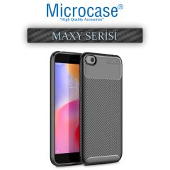 Microcase Xiaomi Redmi Go Maxy Serisi Carbon Fiber Silikon Kılıf - Siyah + Tempered Glass Cam Koruma (SEÇENEKLİ)