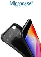 Microcase Xiaomi Redmi Go Maxy Serisi Carbon Fiber Silikon Kılıf - Siyah + Tempered Glass Cam Koruma (SEÇENEKLİ)