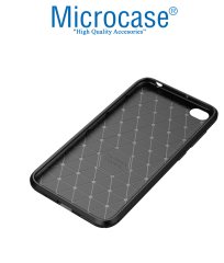 Microcase Xiaomi Redmi Go Maxy Serisi Carbon Fiber Silikon Kılıf - Siyah + Tempered Glass Cam Koruma (SEÇENEKLİ)