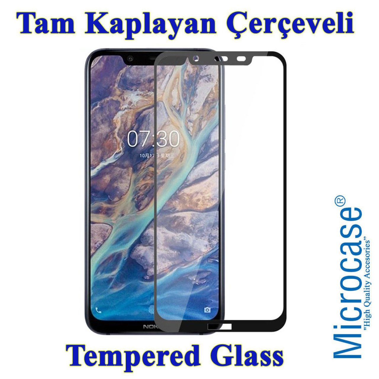 Microcase Nokia 8.1 Tam Kaplayan Çerçeveli Tempered Ekran Cam