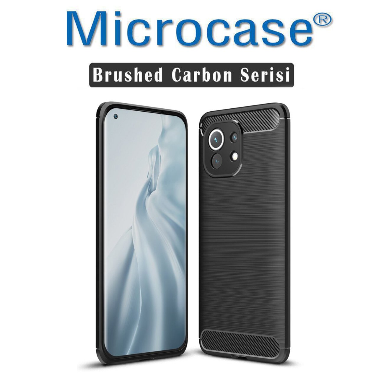 Microcase Xiaomi 11 Lite 5G NE Brushed Carbon Fiber Silikon Kılıf - Siyah