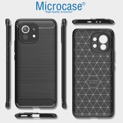Microcase Xiaomi 11 Lite 5G NE Brushed Carbon Fiber Silikon Kılıf - Siyah