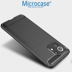 Microcase Xiaomi 11 Lite 5G NE Brushed Carbon Fiber Silikon Kılıf - Siyah