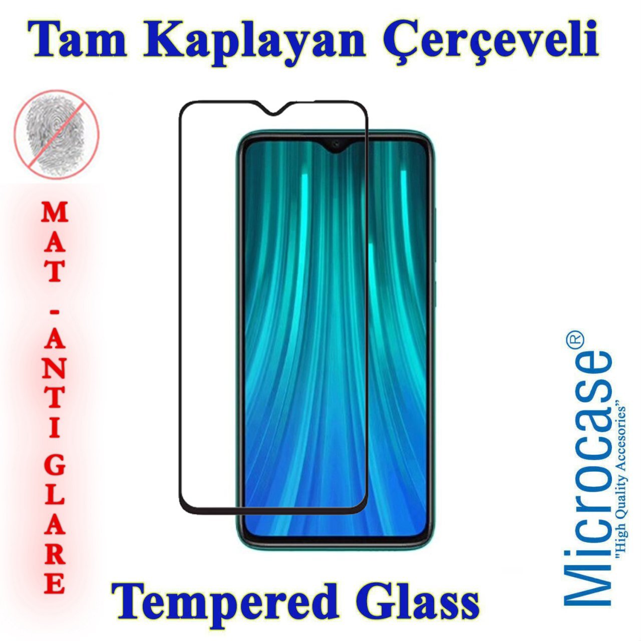 Microcase Xiaomi Redmi Note 8 Pro Tam Kaplayan Çerçeveli Tempered Ekran Koruyucu - MAT SİYAH