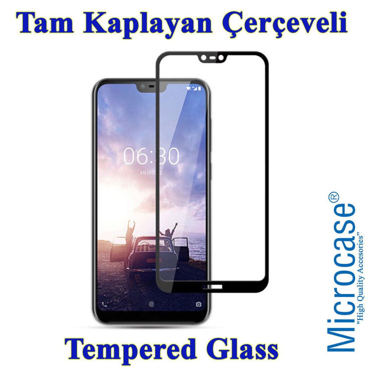 Microcase Nokia 6.1 Plus Tam Kaplayan Çerçeveli Tempered Cam