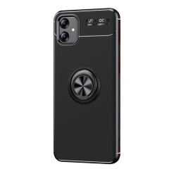 Microcase Samsung Galaxy A04E Focus Serisi Yüzük Standlı Silikon Kılıf - Siyah AL3363