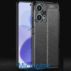 Microcase Xiaomi Redmi Note 12T Pro / Note 11T Pro Leather Serisi Deri Efekt Silikon Kılıf - Siyah AL3337