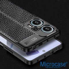Microcase Xiaomi Redmi Note 12T Pro / Note 11T Pro Leather Serisi Deri Efekt Silikon Kılıf - Siyah AL3337