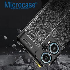 Microcase Xiaomi Redmi Note 12T Pro / Note 11T Pro Leather Serisi Deri Efekt Silikon Kılıf - Siyah AL3337