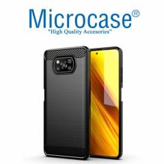 Microcase Xiaomi Poco X3 NFC Brushed Serisi Karbon Fiber Desen Silikon Kılıf