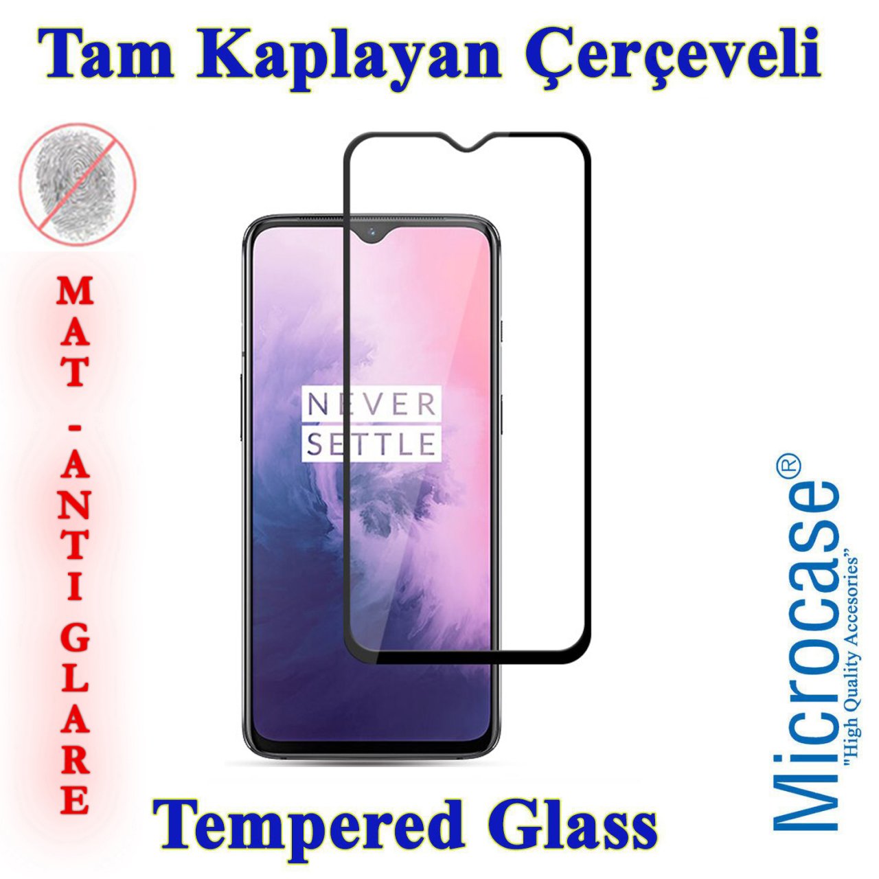 Microcase OnePlus 7 Tam Kaplayan Çerçeveli Tempered Ekran Koruyucu - MAT SİYAH