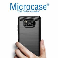Microcase Xiaomi Poco X3 NFC Brushed Serisi Karbon Fiber Desen Silikon Kılıf