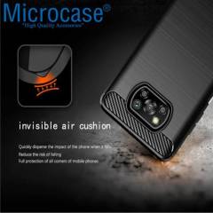 Microcase Xiaomi Poco X3 NFC Brushed Serisi Karbon Fiber Desen Silikon Kılıf