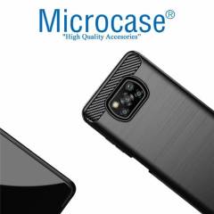Microcase Xiaomi Poco X3 NFC Brushed Serisi Karbon Fiber Desen Silikon Kılıf