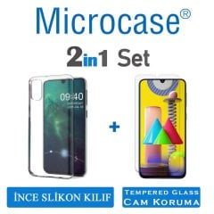 Microcase Samsung Galaxy M31 0.2 mm İnce Soft Silikon Kılıf - Şeffaf + Tempered Glass Cam Koruma
