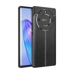 Microcase Honor X9a 5G Leather Serisi Deri Efekt Silikon Kılıf - Siyah AL3337