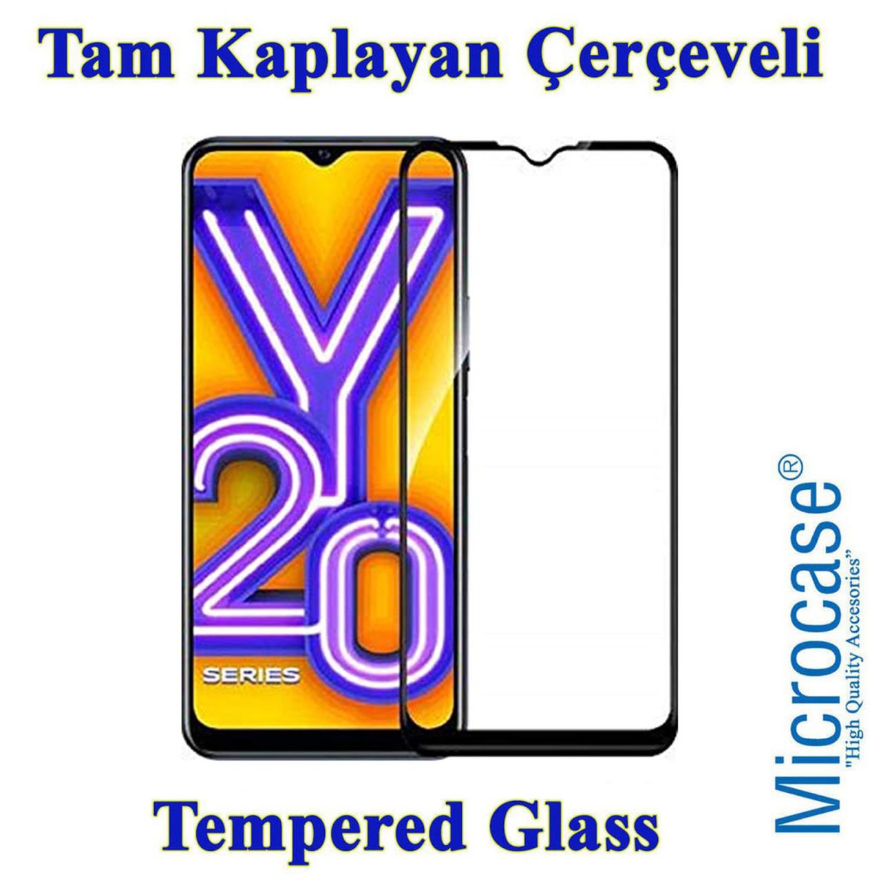 Microcase Vivo Y20S Tam Kaplayan Çerçeveli Tempered Ekran Koruyucu - SİYAH