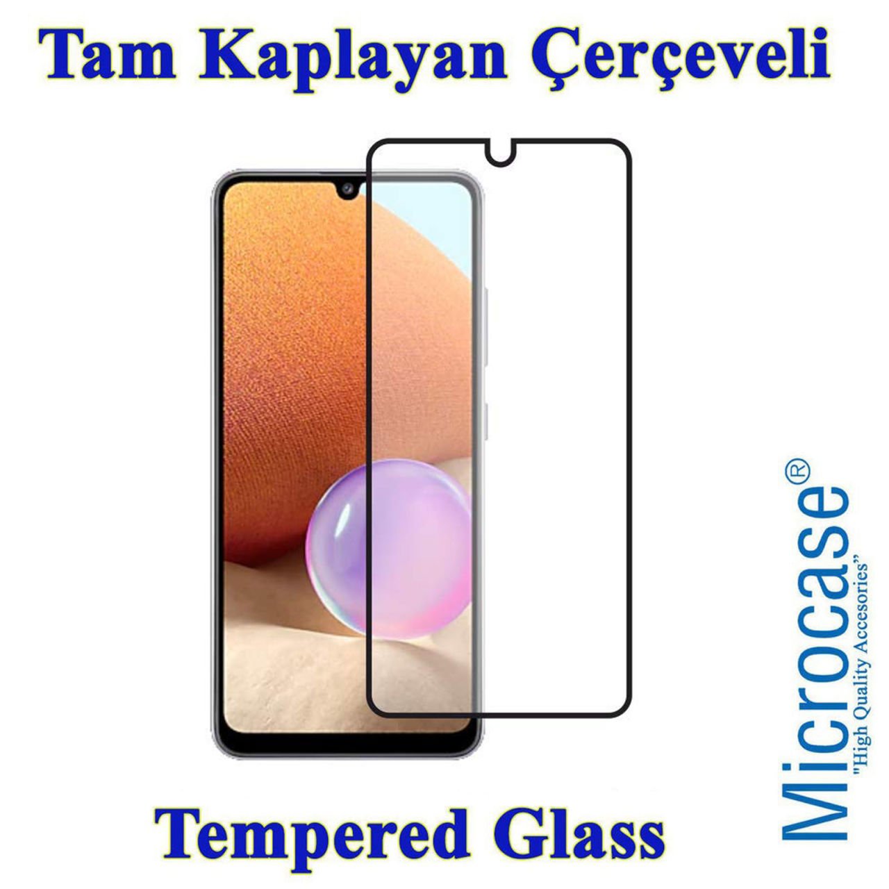 Microcase Samsung Galaxy A32 Tam Kaplayan Çerçeveli Tempered Ekran Koruyucu - SİYAH